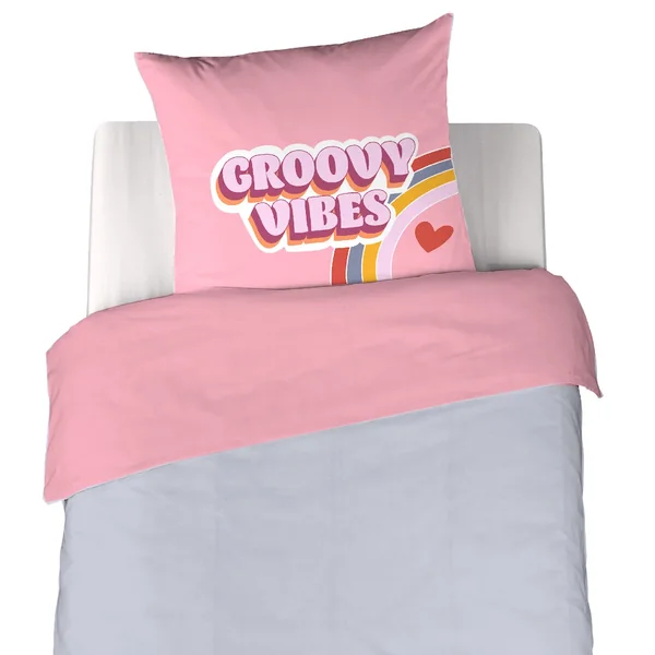 Parure de lit enfant GROOVY VIBES 140x200 cm en microfibre rose 2 pièces