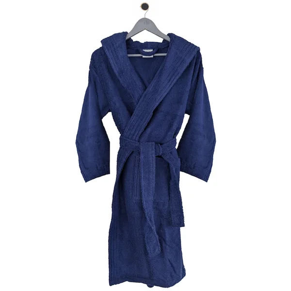Peignoir à capuche adulte PURE coton M hauteur courte bleu marine