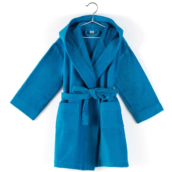 Peignoir à capuche enfant COOL coton 10 ANS velours bleu Turquoise