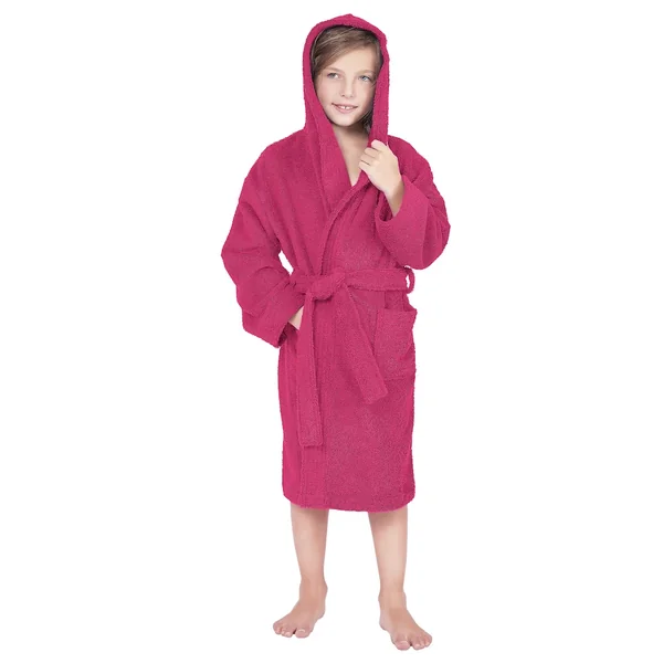 Peignoir à capuche enfant COOL coton 10 ANS velours rose Fuchsia