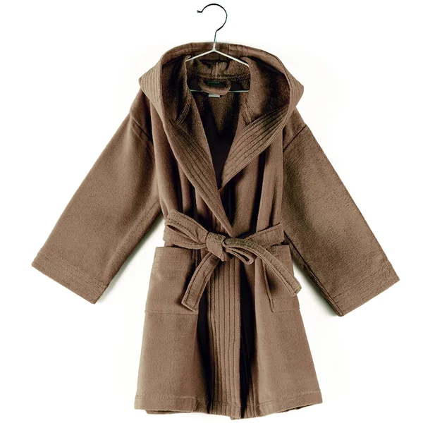 Peignoir à capuche enfant COOL coton 12 ANS velours marron Taupe