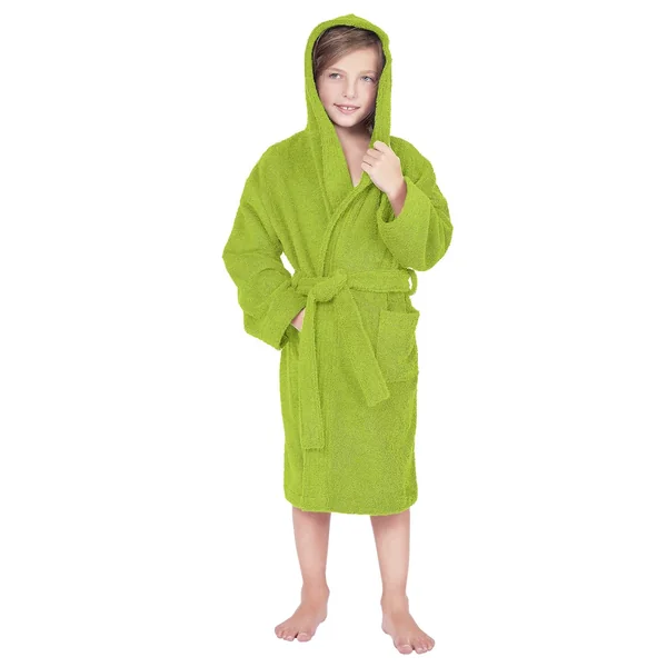 Peignoir à capuche enfant COOL coton 12 ANS velours vert Pistache