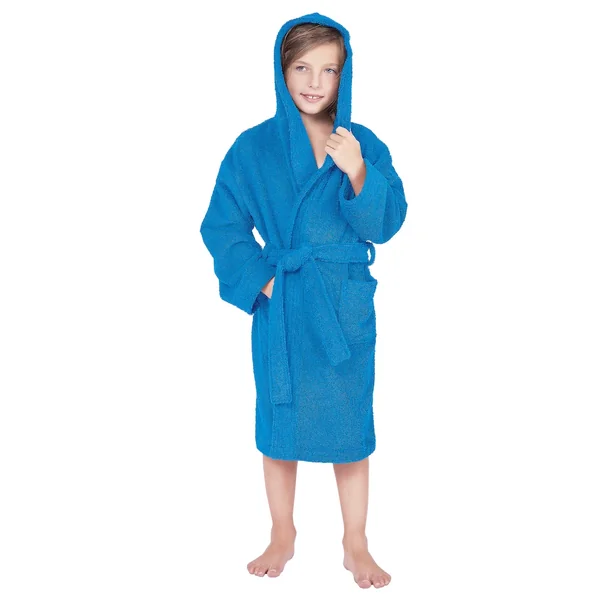 Peignoir à capuche enfant COOL coton 8 ANS velours bleu Turquoise
