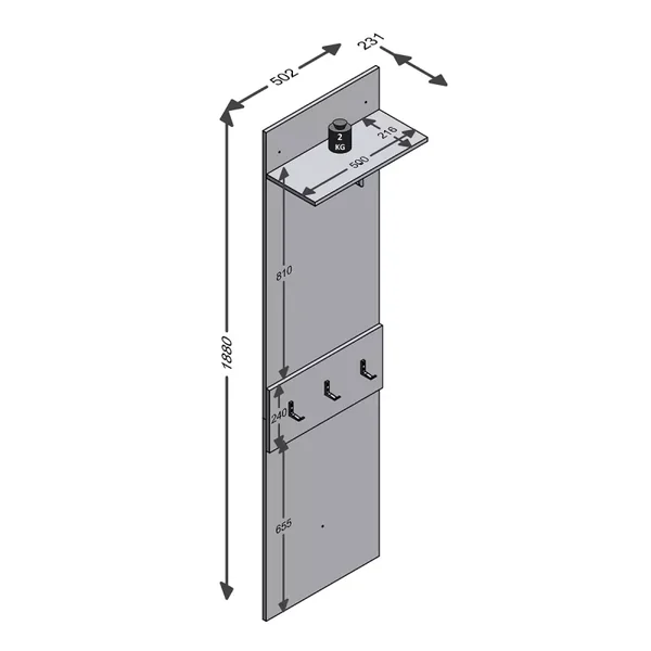 Penderie d'entrée 1 étagère 3 patères Verona 3 - H188 cm