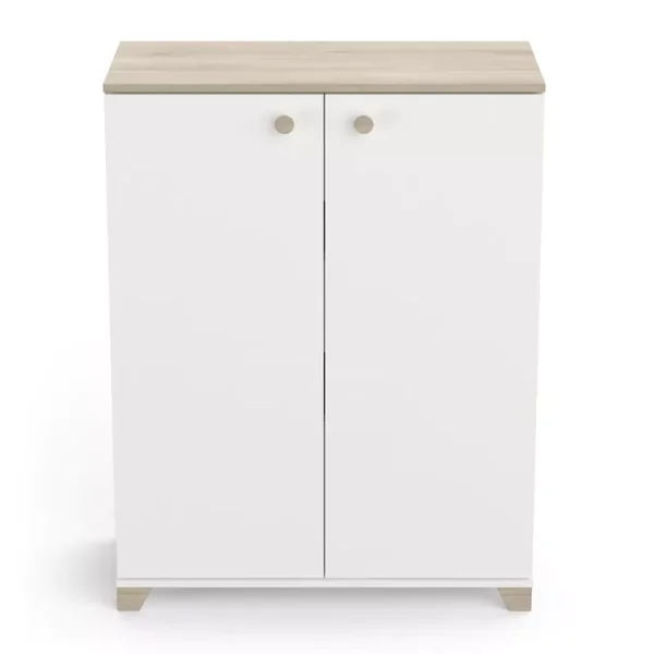 Petit buffet 2 portes ouvrantes décor chêne kronberg et blanc - L79,7 cm
