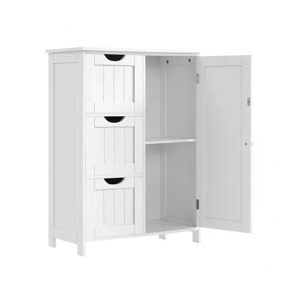 Petit meuble de rangement 1 porte et 3 tiroirs blanc - L60 cm