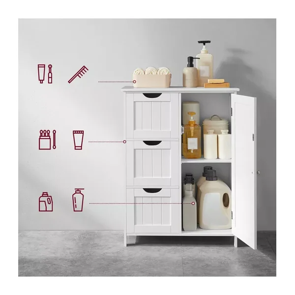 Petit meuble de rangement 1 porte et 3 tiroirs blanc - L60 cm