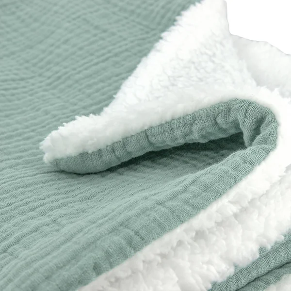 Plaid 130x170 cm double gaze de coton GAZE & SHERPA vert amande
