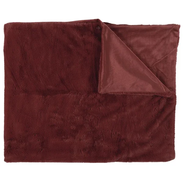 Plaid en polyester 120x150 cm FLEUR DE LUNE fausse fourrure avec lanières rouge terre