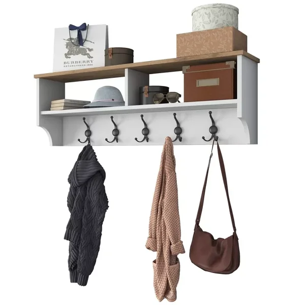 Porte manteau 2 niches et 5 patères L120 cm - BROOKE