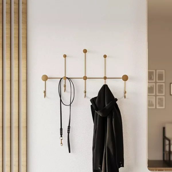 Porte manteaux mural 8 patères en métal doré H45cm - IYON