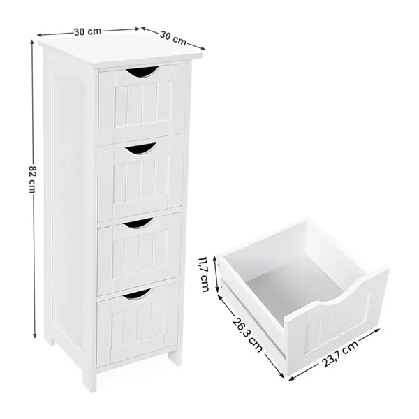 Rangement de salle de bain Blanc avec 4 tiroirs - L30 cm