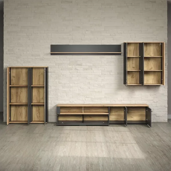 Rangement vitré suspendu, 2 portes dont une avec verre trempé L90 cm - Esteban