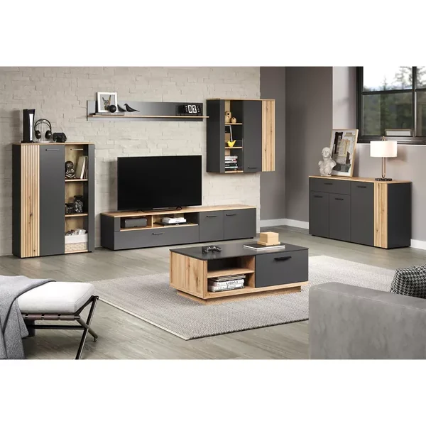 Rangement vitré suspendu, 2 portes dont une avec verre trempé L90 cm - Esteban