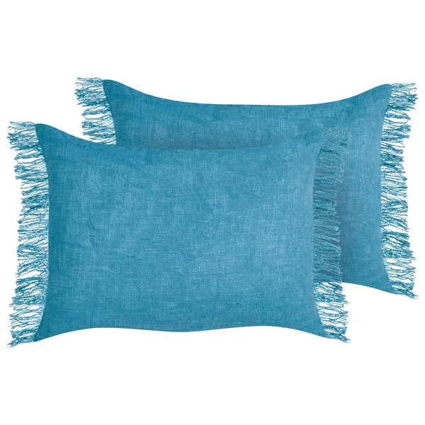 Set of 2 Decorative Cushions MABA Cotton 50 x 35 cm Blue Solid