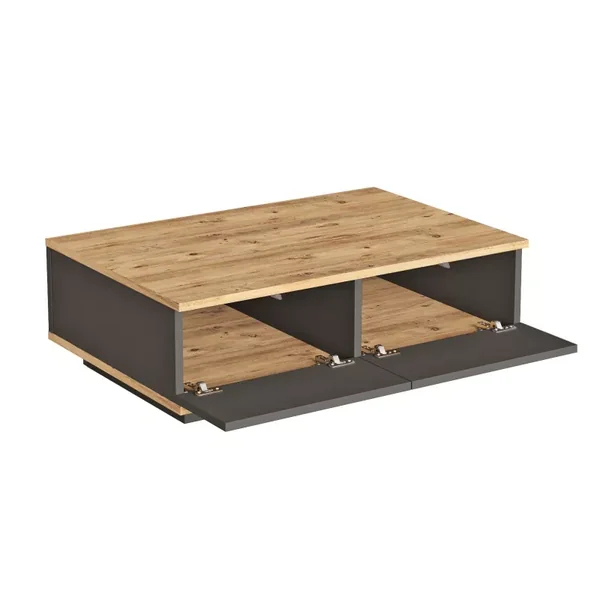 Table basse avec 2 portes rabattables décor pin et gris anthracite L90 cm