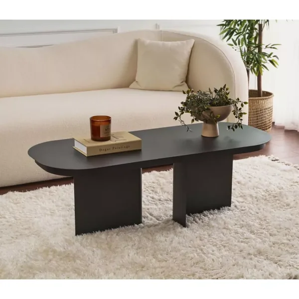 Table basse avec plateau aux bords arrondis et 2 pieds L120 cm - ALMA