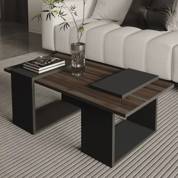 Table basse décor noyer et gris anthracite L90 cm - ELSY