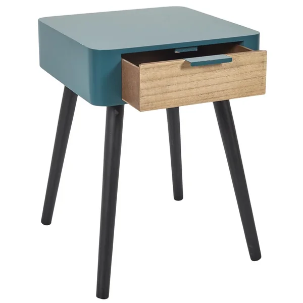 Table de chevet 1 tiroir en bois collection SHIREL bleu canard
