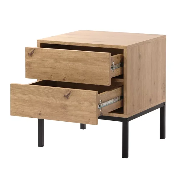 Table de Chevet 2 Tiroirs Décor Chêne H50 cm - LENNY