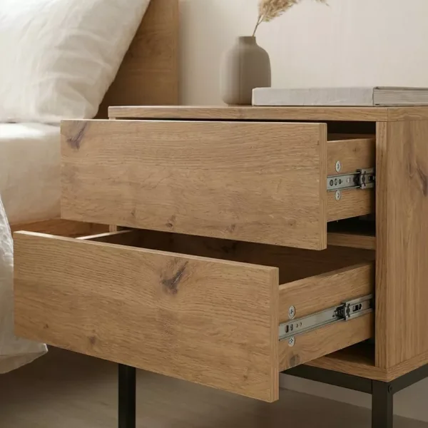 Table de Chevet 2 Tiroirs Décor Chêne H50 cm - LENNY
