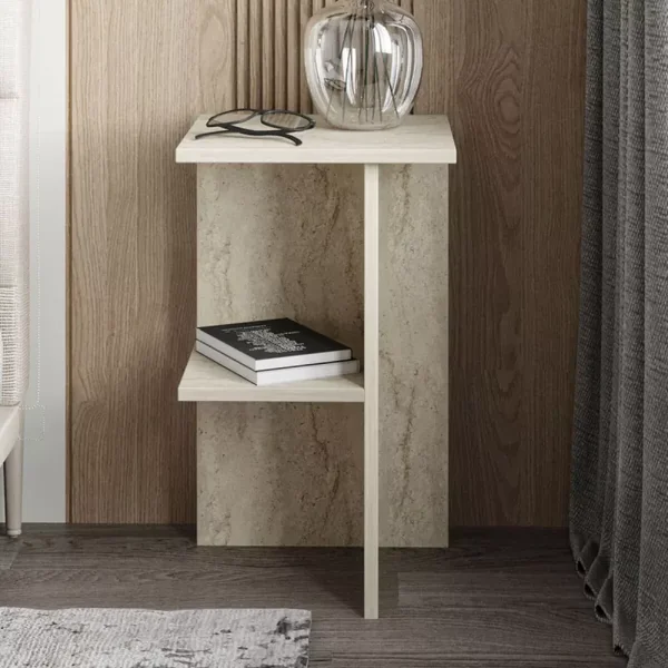 Table de chevet carrée avec étagère H60 cm - LERAY