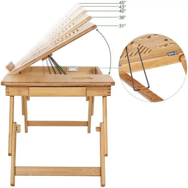 Table de lit pliable en bambou pour PC portable inclinable - L55 cm