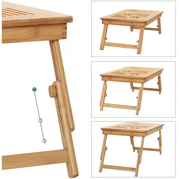 Table de lit pliable en bambou pour PC portable inclinable - L55 cm