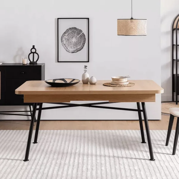 Table extensible de 160 à 198 cm décor chêne et noir - NALA