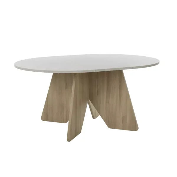 Table extensible ronde décor blanc et chêne - GALEO
