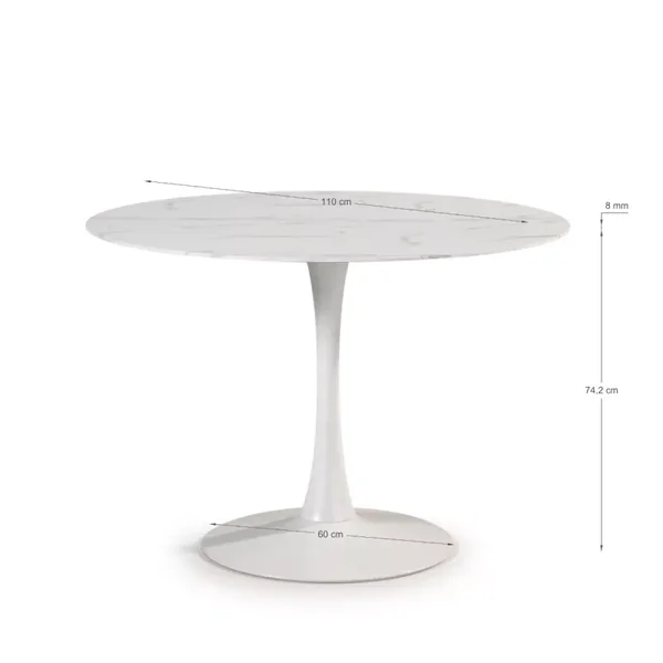Table ronde avec plateau en verre imitation marbre L110 cm - ADA