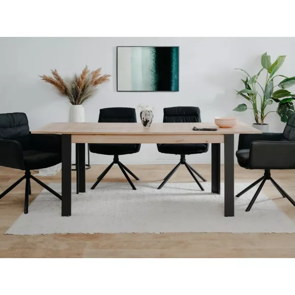 Table à manger extensible de 150 à 200 cm décor chêne artisan et noir - TOLOSA