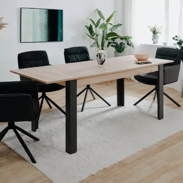 Table à manger extensible de 150 à 200 cm décor chêne artisan et noir - TOLOSA