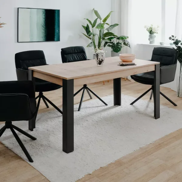 Table à manger extensible de 150 à 200 cm décor chêne artisan et noir - TOLOSA