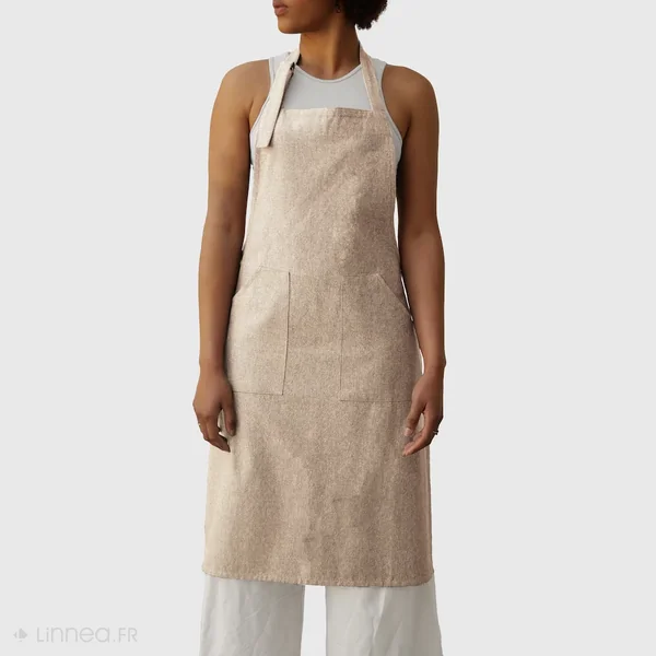 Tablier de cuisine double poche coton 70x90 cm HONO beige sable