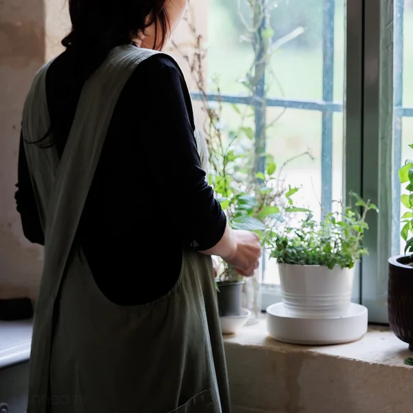 Tablier de cuisine japonais lin et coton 90x103 cm collection MATTIS vert jasmin