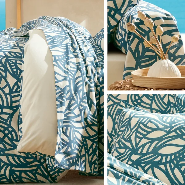 Taie de traversin 200x43 cm 100% coton lavé SERENA Bleu beige