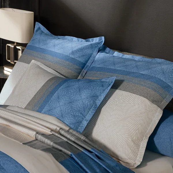 Taie de traversin 200x43 cm satin de coton TIAGO bleu Indigo