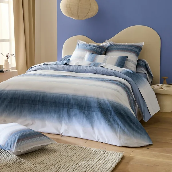 Taie d'oreiller 50x70 cm en 100% percale de coton ESTEBAN bleu