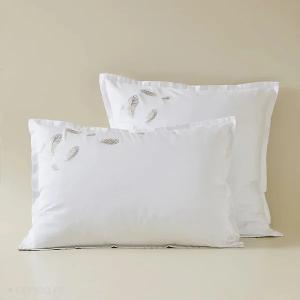 Taie d'oreiller brodée 50x80 cm en satin de coton NINA blanc