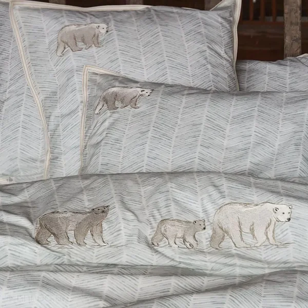 Taie d'oreiller brodée 65x65 cm en percale de coton SPITZBERG bleu céladon