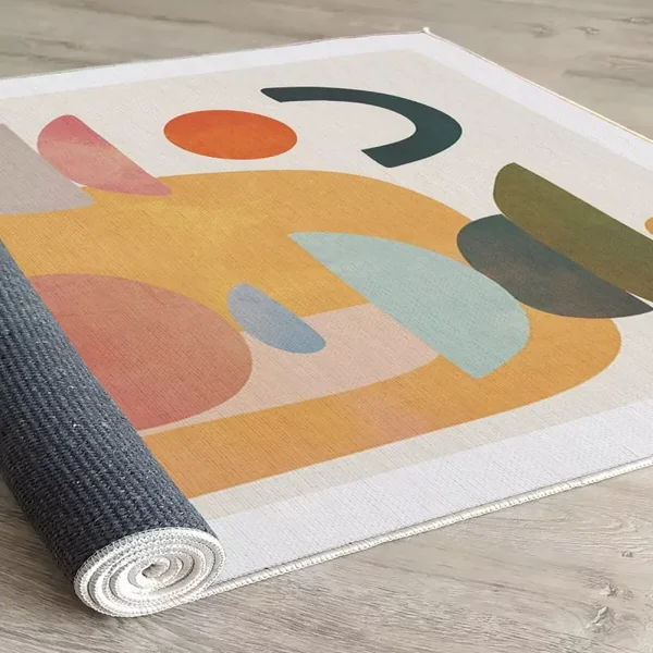 Tapis rectangulaire écru à motifs géométriques multicolores - WOOPAMUK