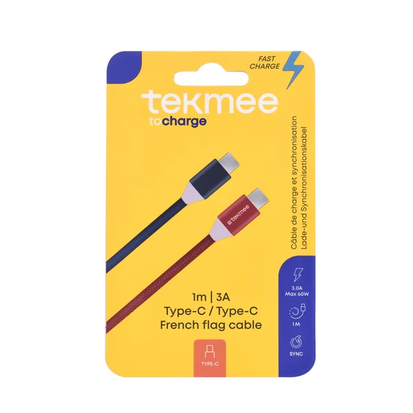 TEKMEE CABLE 1M 60W TYPE C TYPE C FRENCH FLAG
