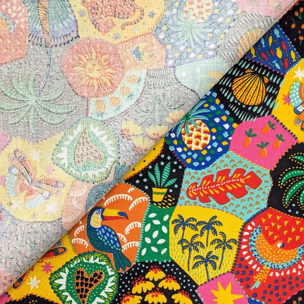 Tissu percale imprimée collection JANEIRO pur coton motif tropical multicolore