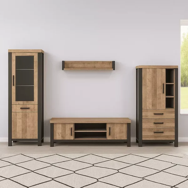 Vitrine 2 portes dont 1 avec verre trempé et 1 tiroir L70 cm - EMILE