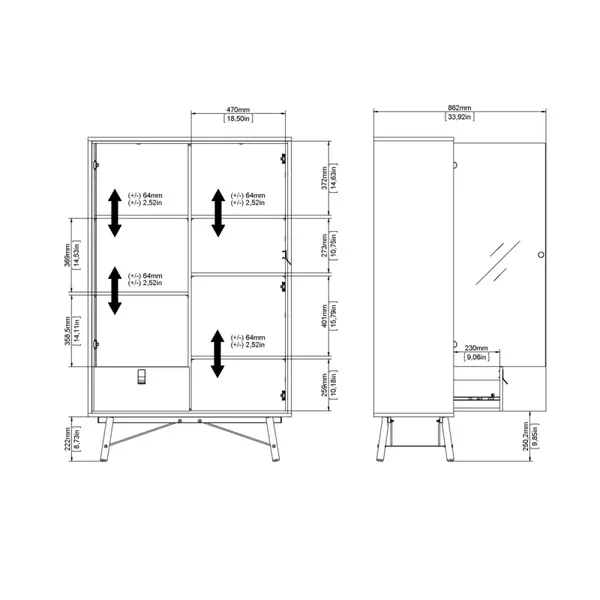Vitrine 2 portes dont 1 vitrée et 1 tiroir H161,8 cm - JOYCE