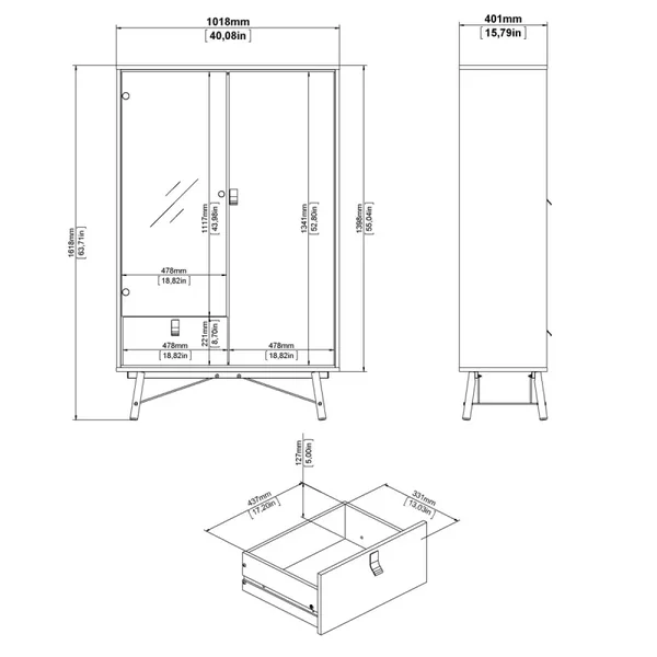 Vitrine 2 portes dont 1 vitrée et 1 tiroir H161,8 cm - JOYCE