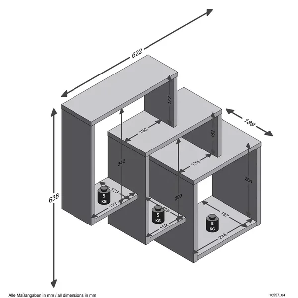 Étagère Murale avec 3 Compartiments L64 cm - Fibi